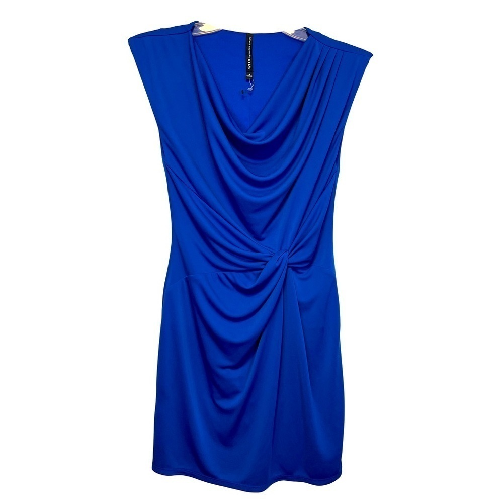 W118 by Walter Baker Blue Drape Front Body Con Dress